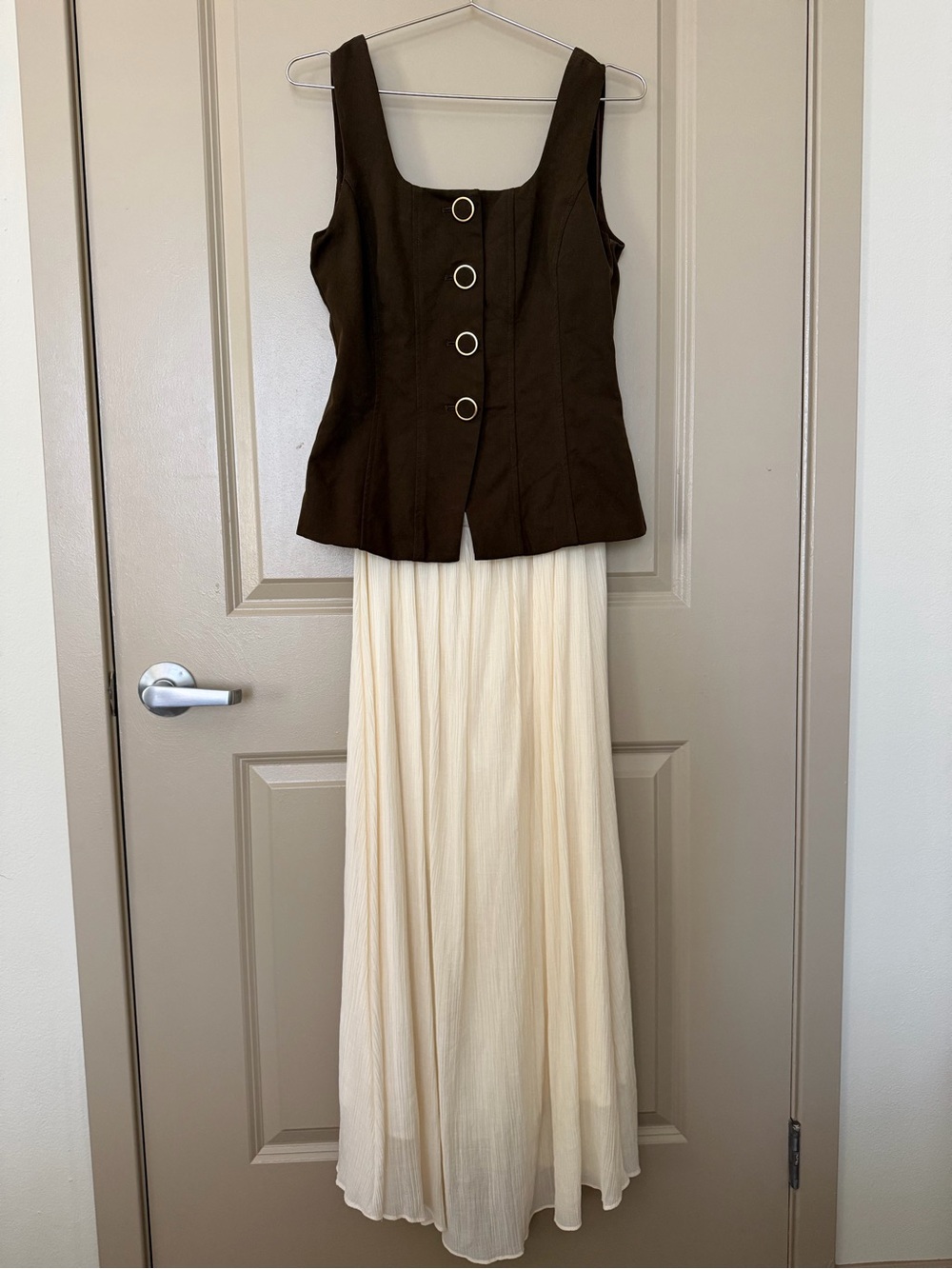Moon River Brown and Cream Buttoned Dress